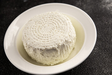 Cottage cheese fermented milk product portion size natural product tasty snack fresh delicious gourmet food background on the table rustic top view copy space keto and paleo diet