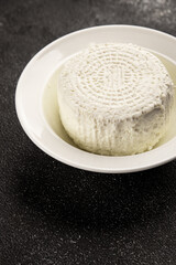 Cottage cheese fermented milk product portion size natural product tasty snack fresh delicious gourmet food background on the table rustic top view copy space keto and paleo diet