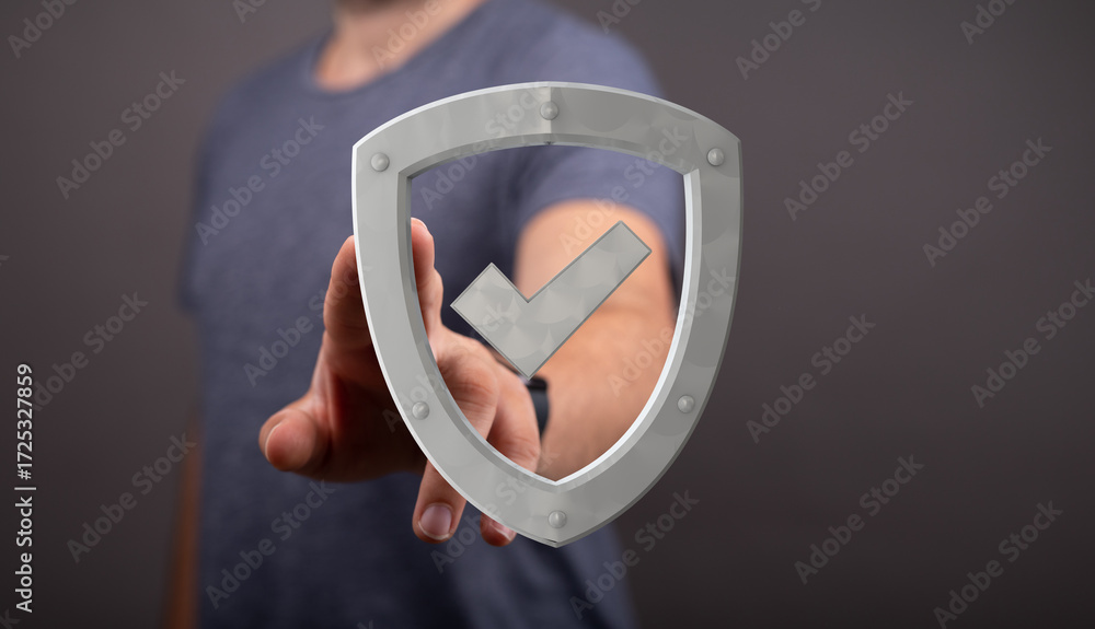 Poster image of a person holding a digital shield with a checkmark, symbolizing data protection and online 