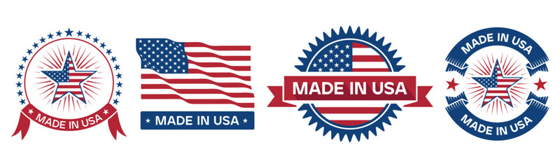 Made in USA Flag Icons Patriotic American Product Labels Vector Design