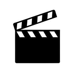 Black and white film clapperboard icon, representing cinema production, filmmaking, and movie industry