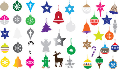 Obraz premium Colorful Christmas Ornaments Stars Bells And Figures