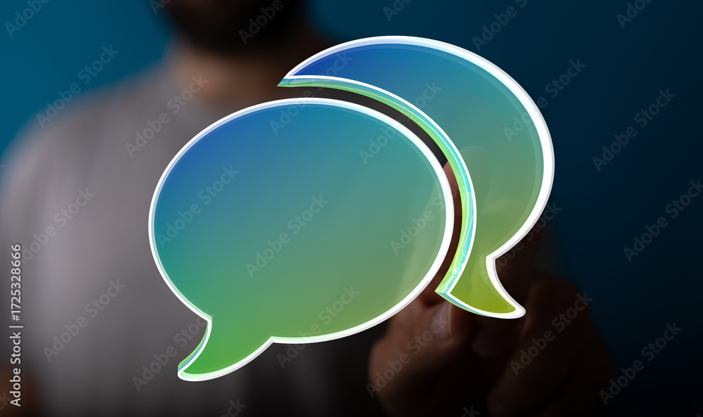 Poster Abstract image of two speech bubbles, representing communication and online conversation.