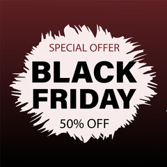 Special offer announcing Black Friday deals with a 50 percent discount displayed in bold text