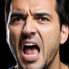 man face closeup screaming