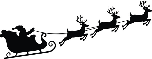 Santa claus in sleigh with reindeer silhouette christmas vector