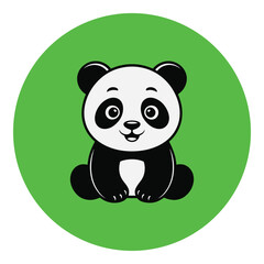 Fototapeta premium Panda bear sitting. Cute animal cartoon. Green circle background. Wildlife illustration. Happy mammal character.