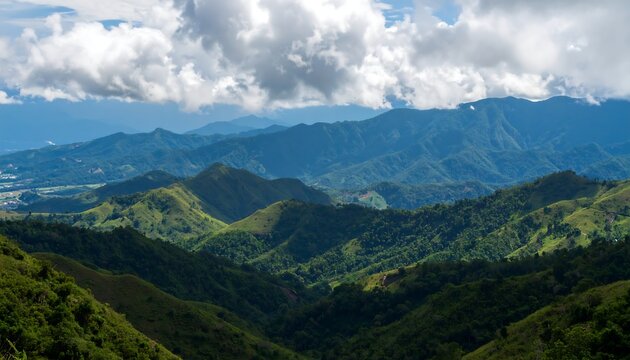 Lush mountain range under a cloudy sky - Powered by Adobe