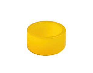 A solid, round, bright yellow object, seemingly a disc or button.  It has a smooth, even surface
