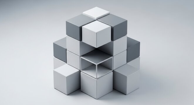 Abstract red cubes form a conceptual puzzle on a white background, symbolizing business growth and a strong foundation