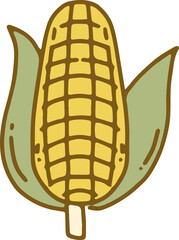 Vibrant Corn Cob Illustration with Green Husks on a Contrasting Background