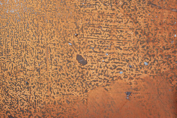 Rusty industrial metal surface with textured corrosion patterns, close-up of aged steel in warm orange and brown tones
