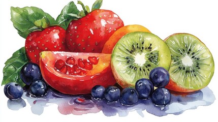 Watercolor Painting of Assorted Fresh Fruits