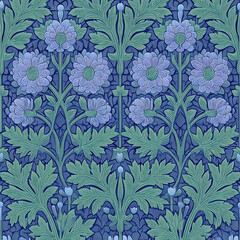 Light Blue Retro Floral Pattern Design in Seamless Style