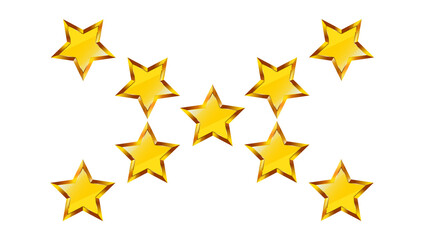Fototapeta premium A set of golden five-pointed stars are on black background in an abstract design.