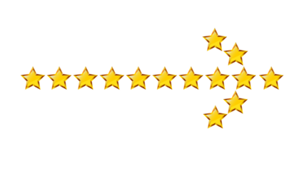 Golden stars arranged in arrow formation pointing towards the right with upper and lower