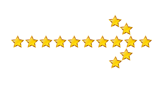 Golden stars arranged in arrow formation pointing towards the right with upper and lower