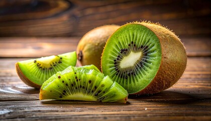 Kiwi picado em cima de tabua de madeira nobre