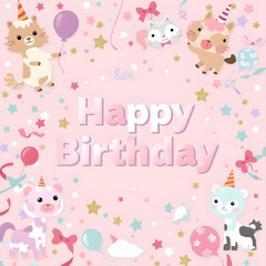 Happy Birthday Animal Friends Pastel