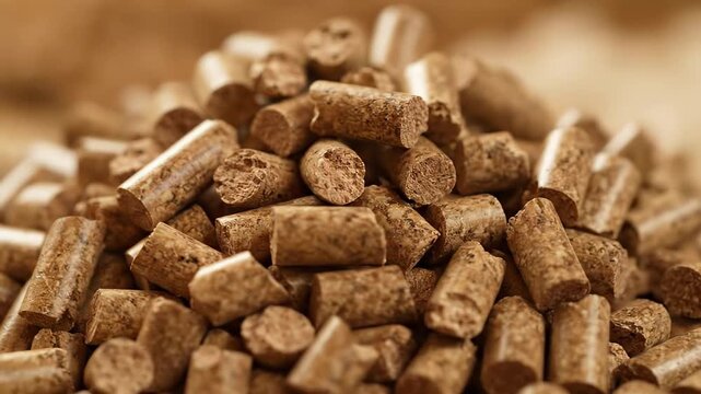 Close up shot of a stack of wood pellets. Environmentally friendly heating source that is renewable and sustainable. Ideal biomass energy option for use in contemporary stoves or boilers