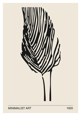 Minimalist poster with abstract art leaf composition in trendy contemporary collage style