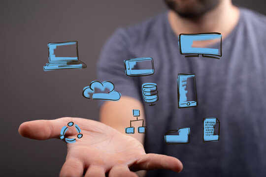 Hand holding digital icons,cloud, network, data, technology, internet, computing, connection, share, global, future, innovation, digital,