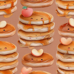 Smiling Pancake Stacks with Syrup Pattern for Fun Background Design
