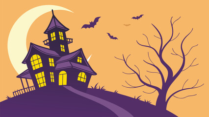 halloween background with castle and pumpkin
