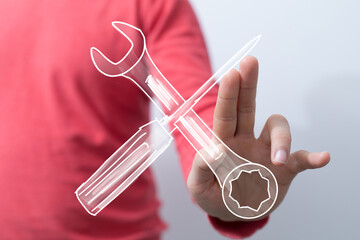 Digital hand holding repair tools.  Perfect for service, repair, maintenance, and technology...