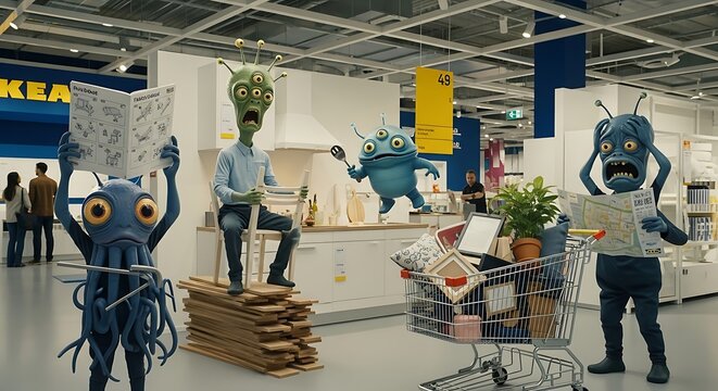Aliens in a furniture store