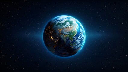 Obraz premium Earth from space showing asia and night lights with a starry background view of the planet