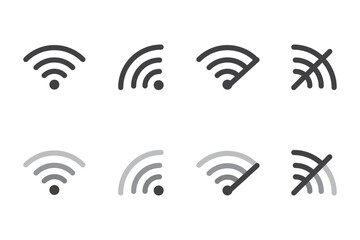 Signal icon set, Wireless signal Connectivity Icons Signal Strength Indicators web icon set wi fi blocked, data transmission, network error,secured,anthena password.Wireless internet connection signal