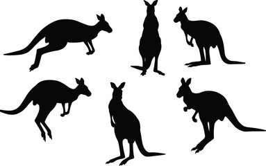 PrintKangaroo silhouette illustration collection, Australian wildlife animal vector, jumping, sitting, standing, marsupial artwork, wild nature design, zoo animal symbol