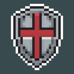 red sign iron shield in pixel art style
