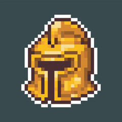golden war helm in pixel art style