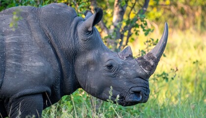 Obraz premium Majestic rhino close-up, sunlit savanna