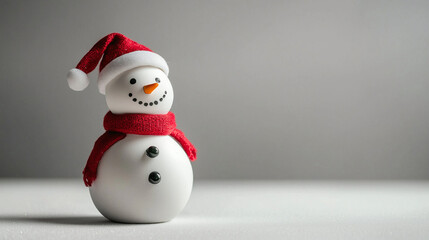 Fototapeta premium Snowman figurine on a white background, space for text.