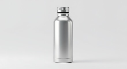 Silver Stainless Steel Water Bottle on White Background