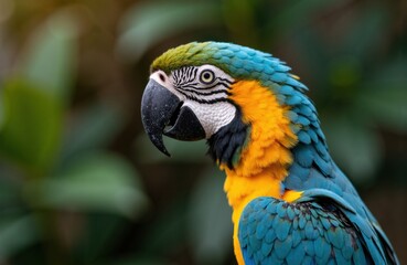 Obraz premium Colorful macaw parrot with vibrant feathers perched outdoors in lush greenery