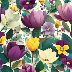 Soft Pastel Japanese Flowers Seamless Pattern for Background Design