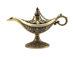 Ornate golden aladdin lamp isolated on transparent background