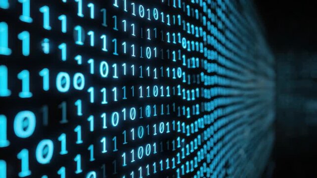 Binary Code Cascade: Digital data streams in an ethereal display, a cascade of binary digits that signifies the complex world of information and modern technology. 