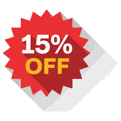 Red 15 Percent Off Sale Sticker with Long Shadow.