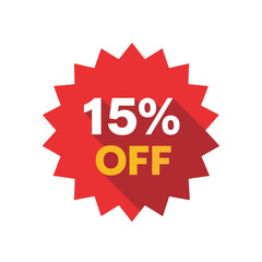 Red starburst discount label fifteen percent off.
