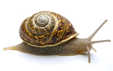 Closeup Detailed Photo of a Snail Shell and Body on White Background