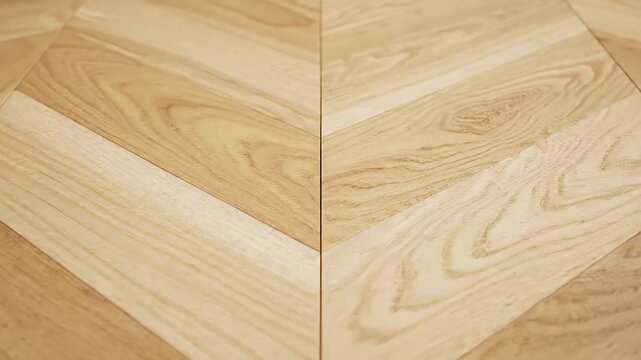 Gorgeous natural wood parquet flooring featuring a timeless chevron pattern. The intricate texture of the wood grain adds depth to interior decor