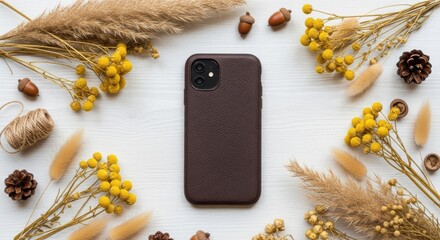 Autumn Themed Phone Case Mockup with Natural Elements