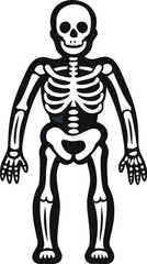 Stylized Black and White Human Skeleton Illustration with Rib Cage, Skull, and Limbs 
