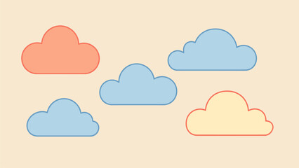 Set of Five Pastel Cloud Icons - Simple Vector Illustration