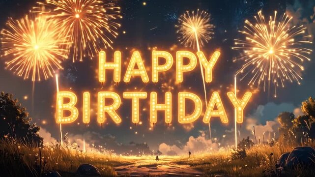 Happy Birthday Animated Greeting with Fireworks and Lights
